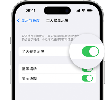 宁城苹果15预约维修分享iPhone15如何设置全天候显示屏幕可见 